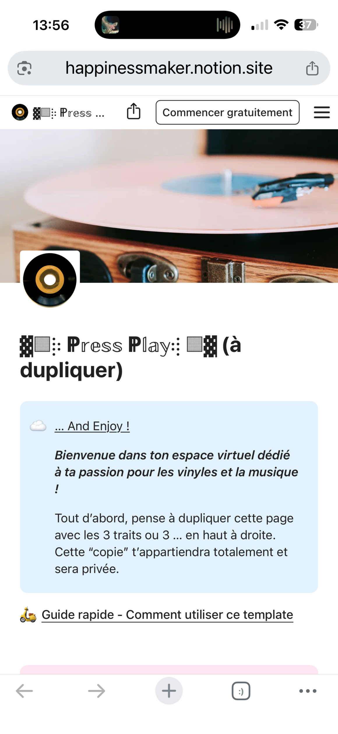 template notion fr collection vinyles
