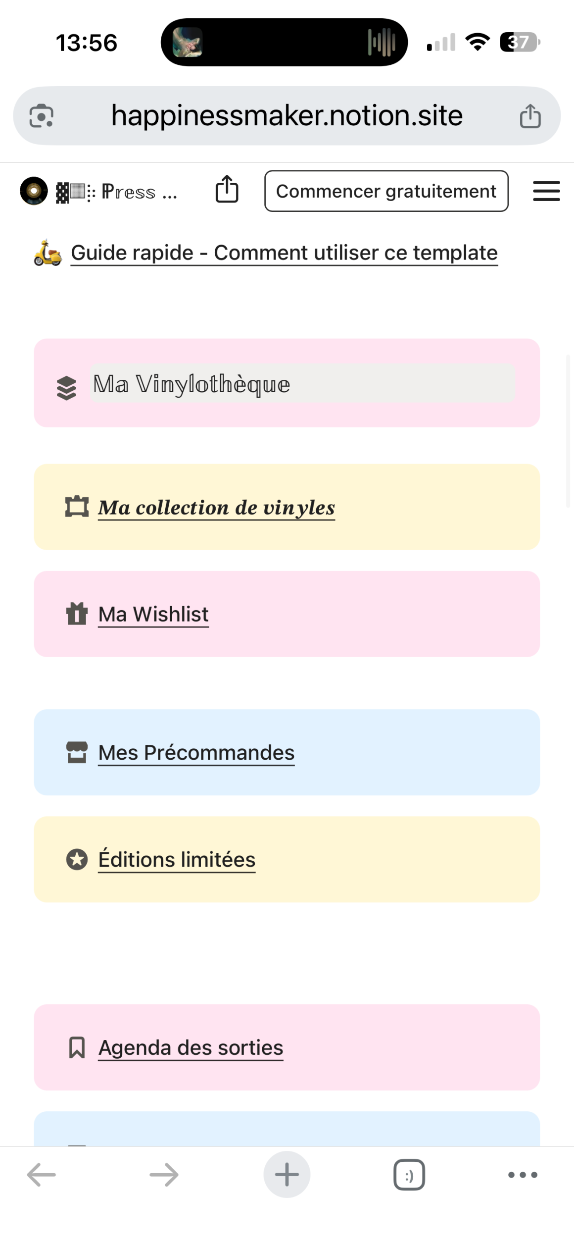 template notion gratuit vinyles